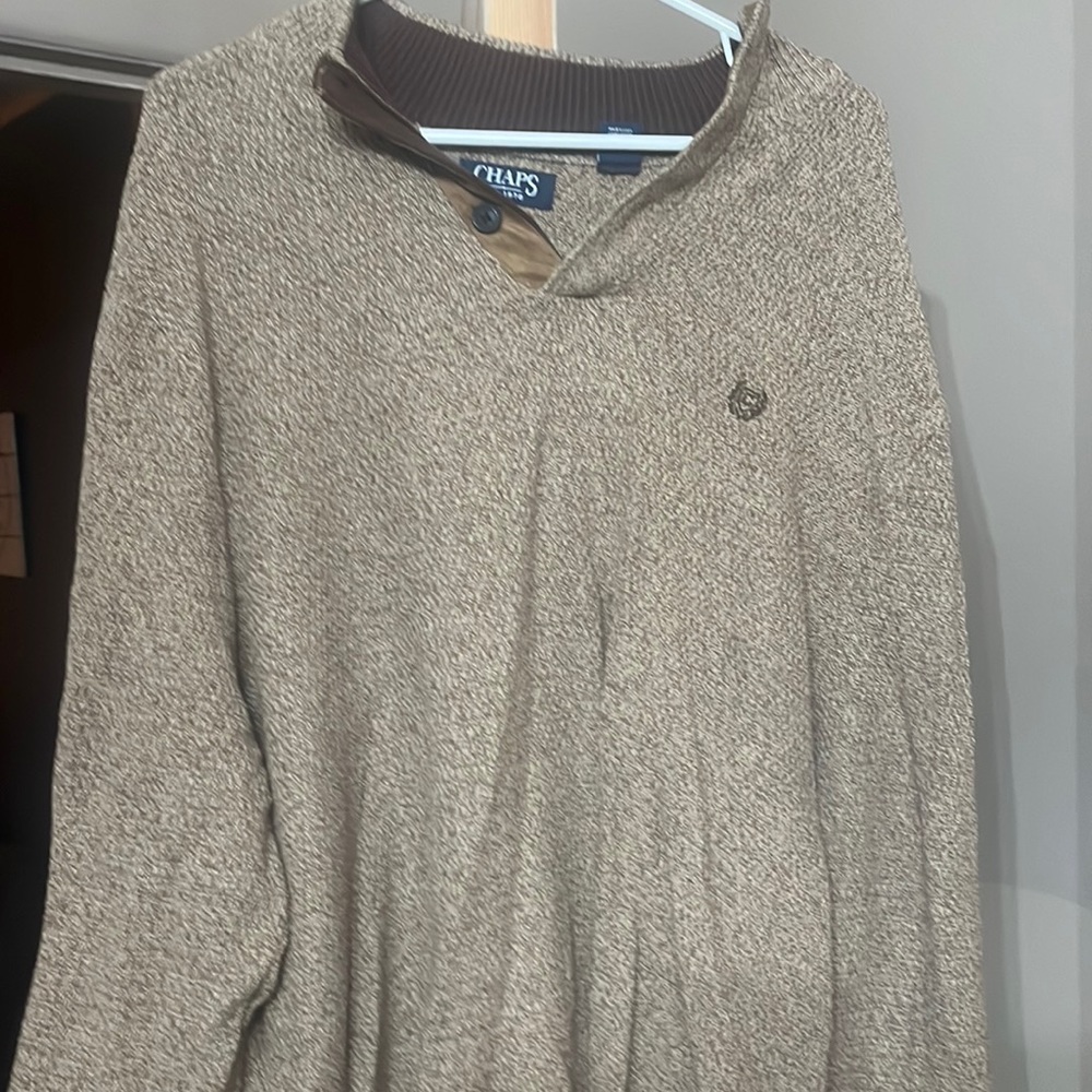 Chaps sweater.  Has a collegiate, retro vibe.  Soft material.